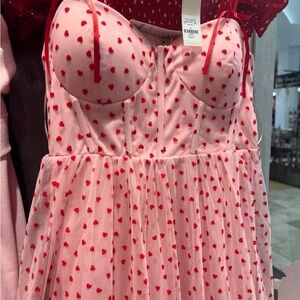 Pink Dress with Red Heart Pattern